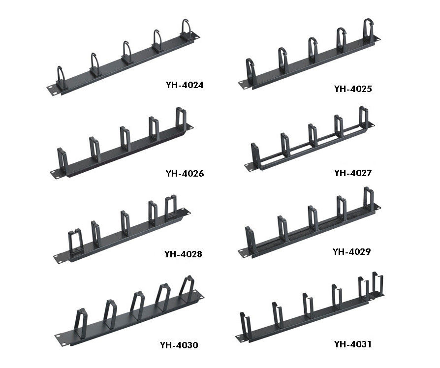 Horizontales 1U 10 Zoll-Rackmount Kabel-Management-Platten-Schwarz-Farbe mit 5 D-Klipps YH4025